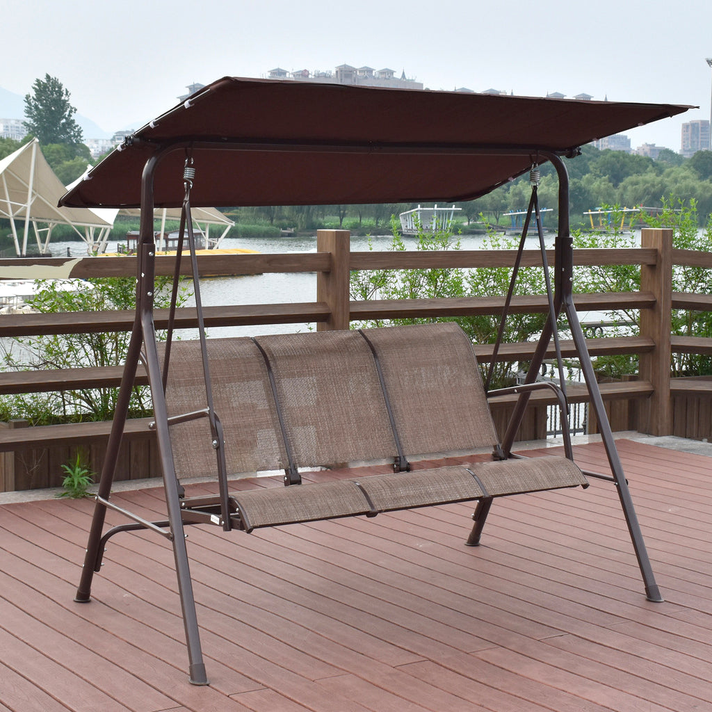 3 Seat Outdoor Canopy Hammocks Swing with Rattan Seat and Heavy-duty Metal Frame