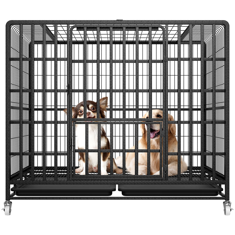 Black 110CM Metal Pet Cage 2 Doors with Wheels