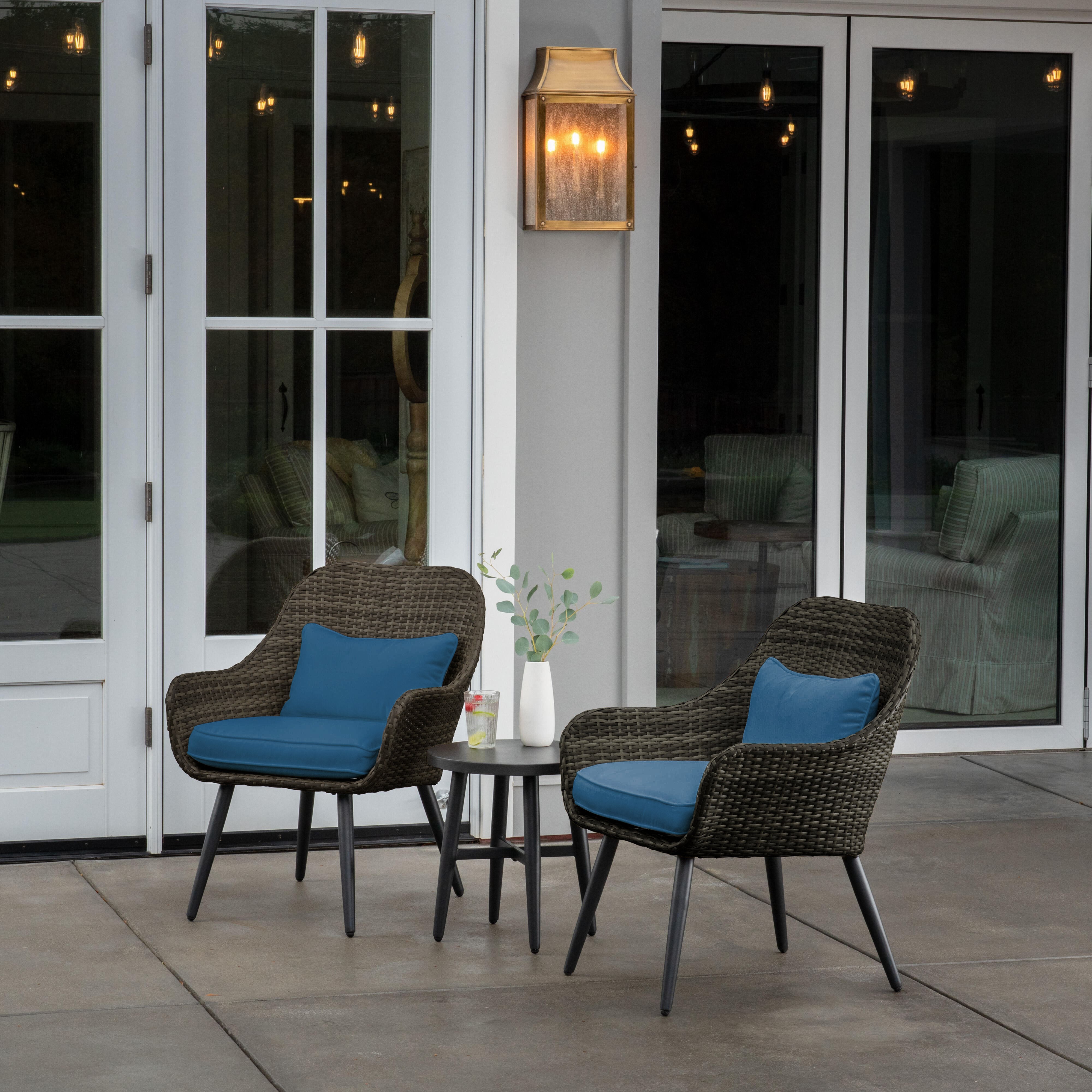 3-Piece Outdoor Patio Furniture Set Outdoor Conversation Set with Blue Cushions