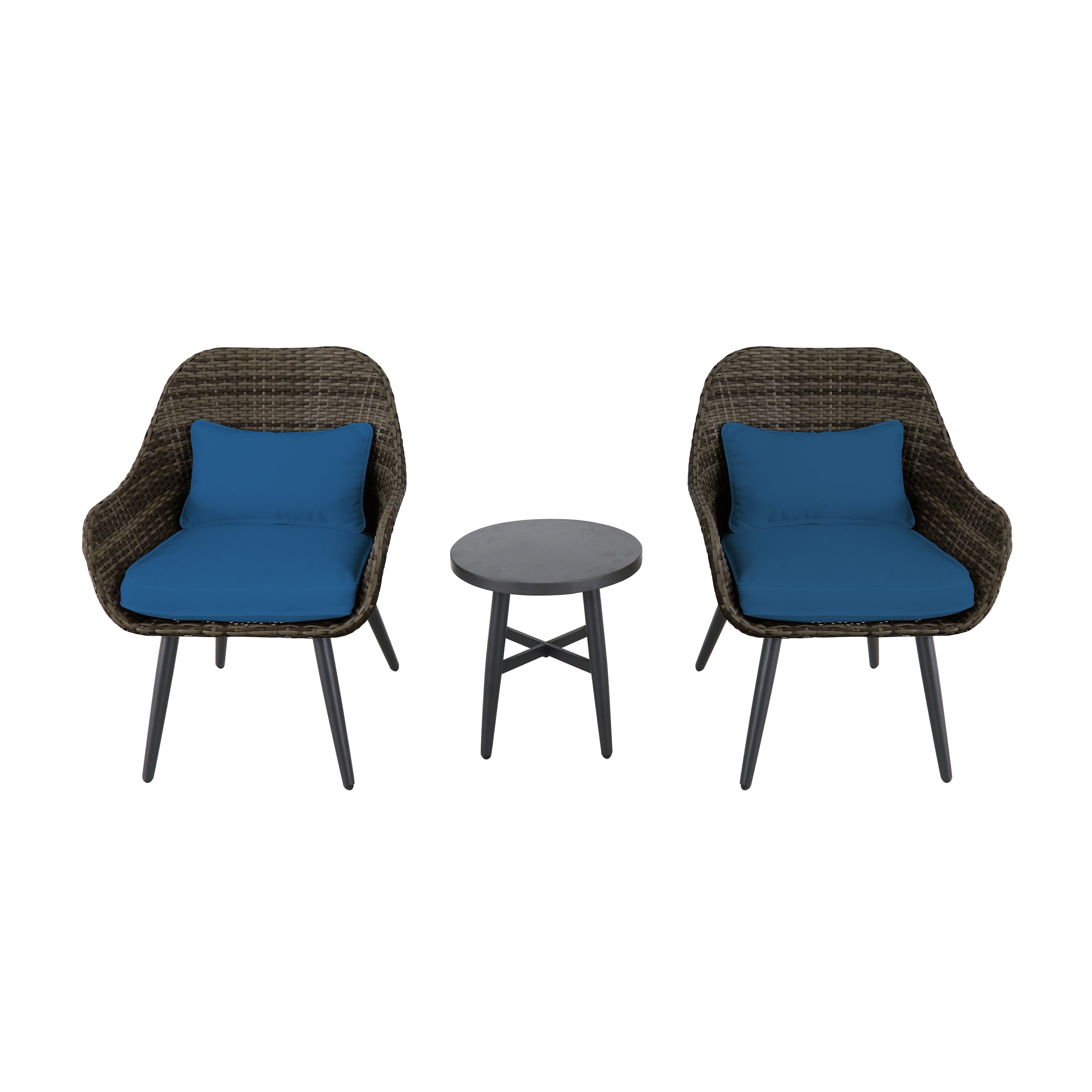 3-Piece Outdoor Patio Furniture Set Outdoor Conversation Set with Blue Cushions