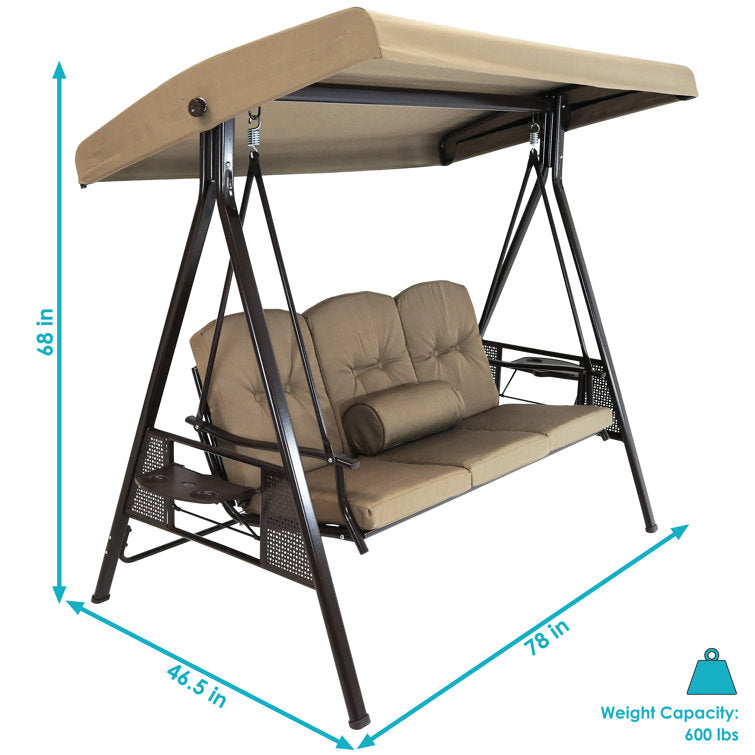 Garden Swing Chair Canopy 3 Seater Outdoor Furniture With Seat Cushion