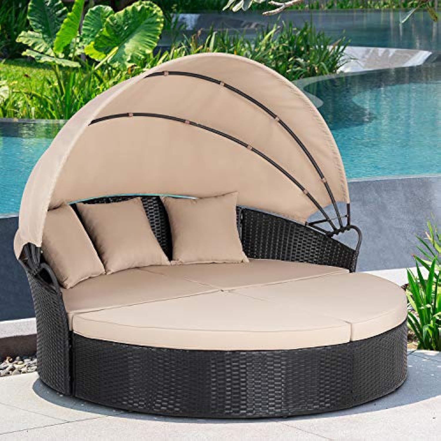 Luxury Outdoor Patio Furniture Outdoor Round Daybed with Retractable Canopy