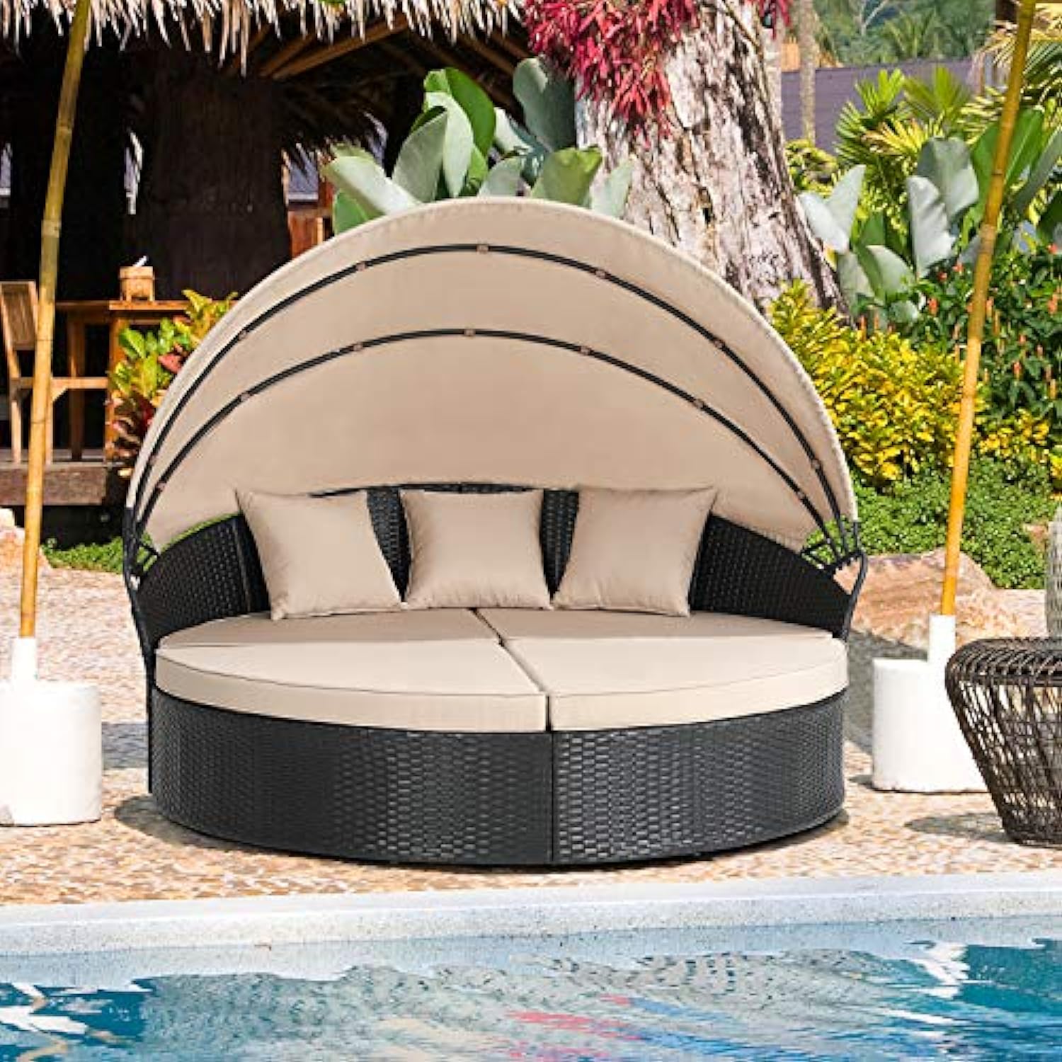 Luxury Outdoor Patio Furniture Outdoor Round Daybed with Retractable Canopy