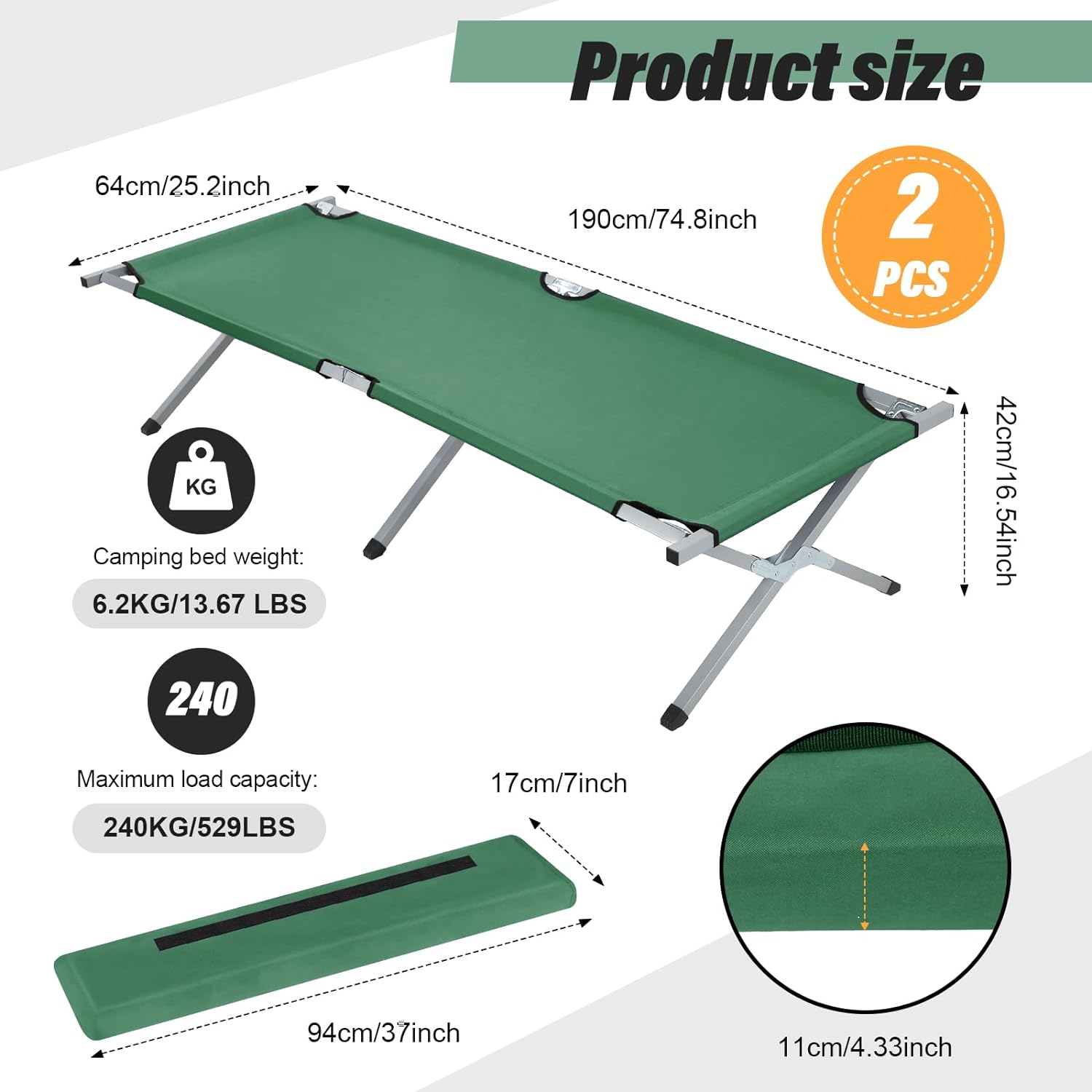 Camping Stretchers Camping Bed Folding Bed Portable Bed X 2