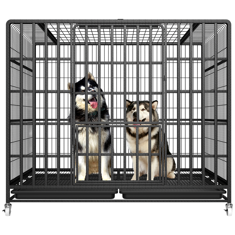 Black 125CM Metal Pet Cage 2 Doors with Wheels