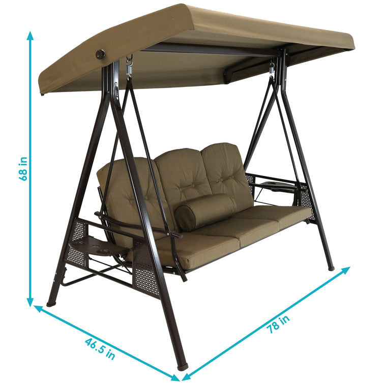 Garden Swing Chair Canopy 3 Seater Outdoor Furniture With Seat Cushion