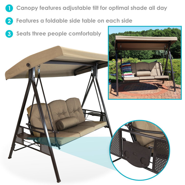 Garden Swing Chair Canopy 3 Seater Outdoor Furniture With Seat Cushion